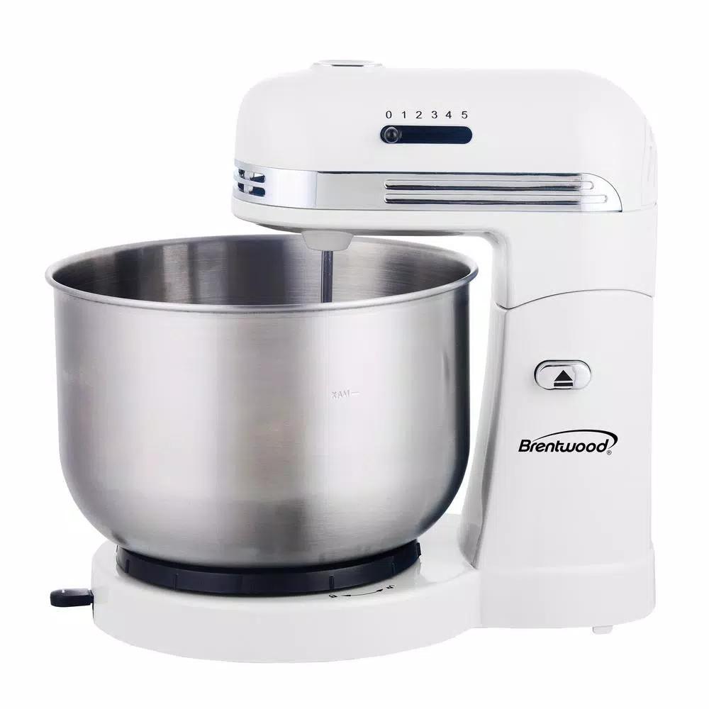 Brentwood Appliances Brentwood 5-Speed Stand Mixer with 3-Quart Stainless Steel Mixing Bowl, White