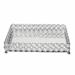 Elegant Designs 10.5 in. Chrome Ellipse Crystal Decorative Mirrored Jewelry and Makeup Vanity Organizer Tray thumbnail 4