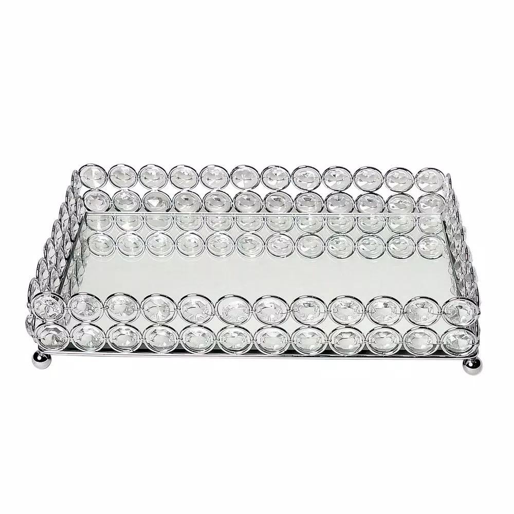 Elegant Designs 10.5 in. Chrome Ellipse Crystal Decorative Mirrored Jewelry and Makeup Vanity Organizer Tray