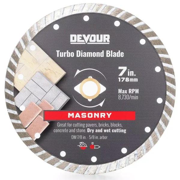 DEVOUR 7 in. Masonry Metal Bond Turbo Diamond Rim Blade for Concrete, Brick, and Stone