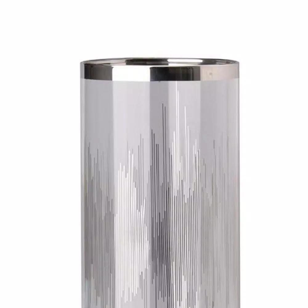 Benjara Admirably Modern Glass Pedestal Candle Holder with Silver Finish
