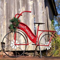Unbranded 25 in. Red Iron Lighted Merry Christmas Bicycle Decor with LED Wreath thumbnail 3