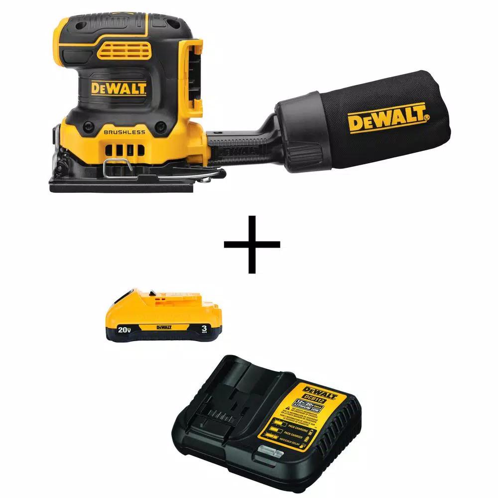 DEWALT 20V MAX XR Brushless 1/4 Sheet Variable Speed Cordless Sander Kit with 3.0Ah Battery and Charger
