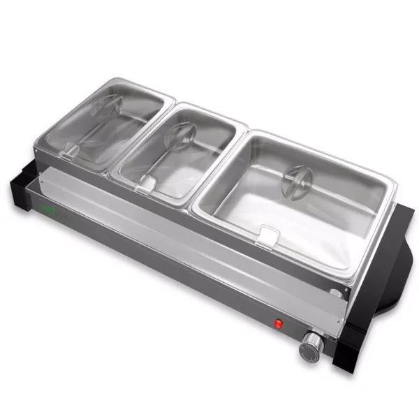 NutriChef 27.6 in. 3-Burner Stainless Steel Electric Buffet Server Food Warming Tray