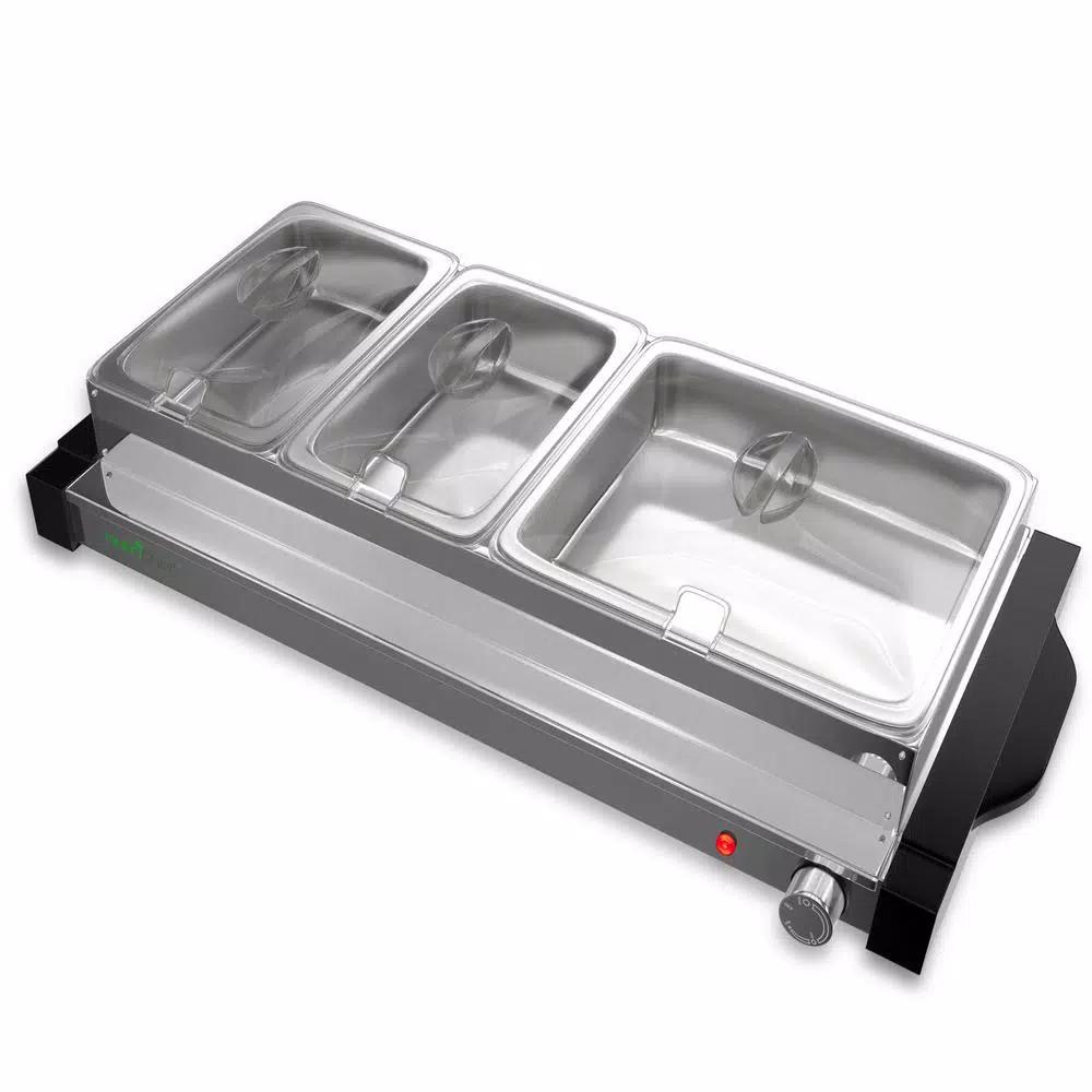 NutriChef 27.6 in. 3-Burner Stainless Steel Electric Buffet Server Food Warming Tray