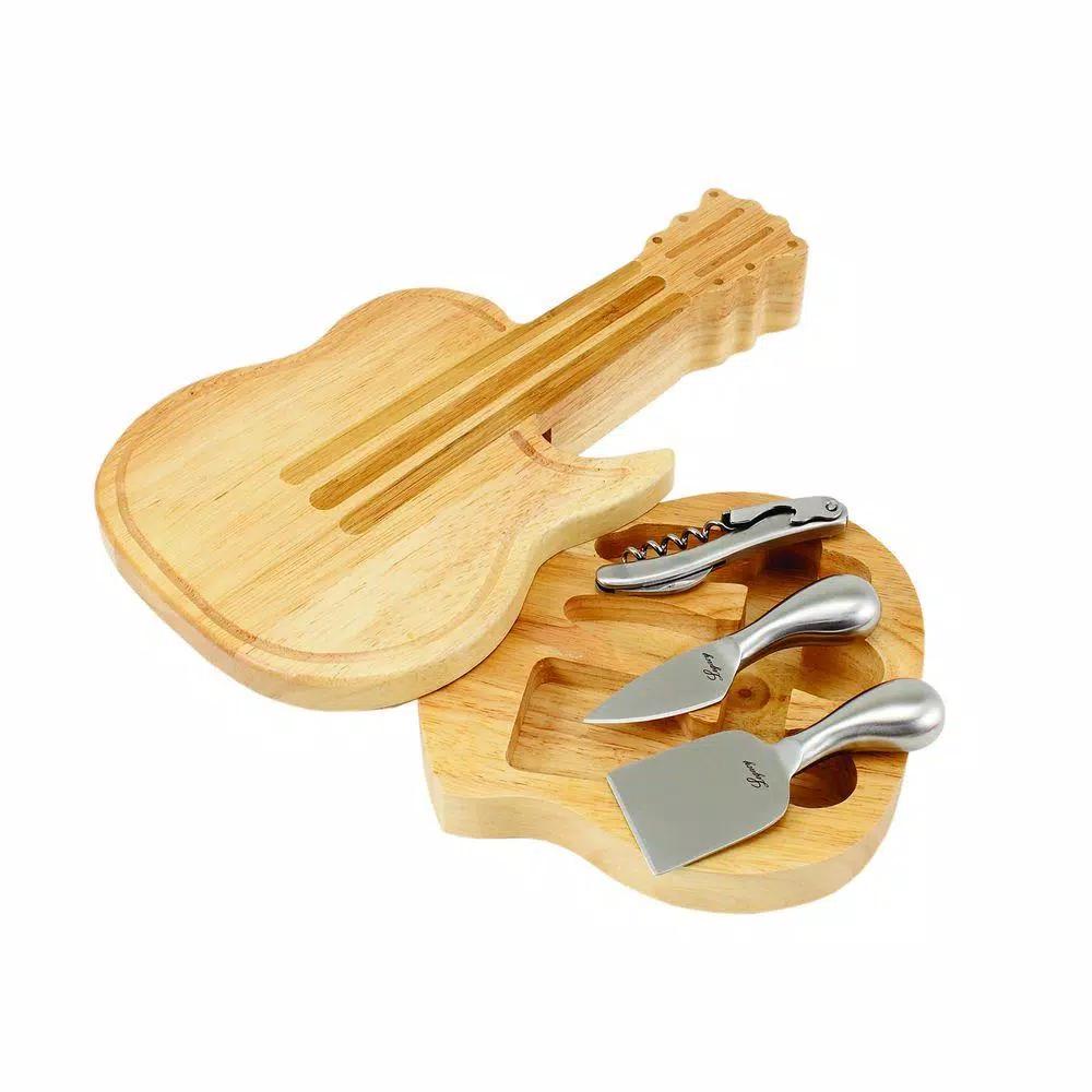 Legacy Picnic Time Guitar Cheese Board and Tool Set with Bamboo Inlays
