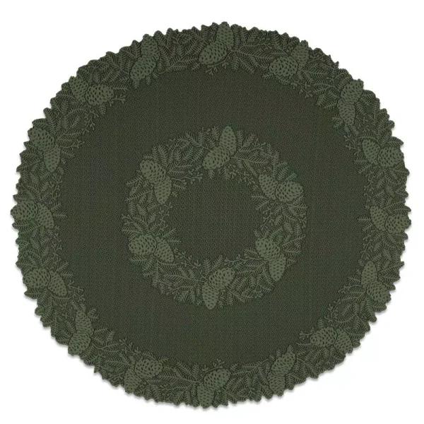 Heritage Lace Highland Pine 42 in. Aspen Green Floral Round Table Topper