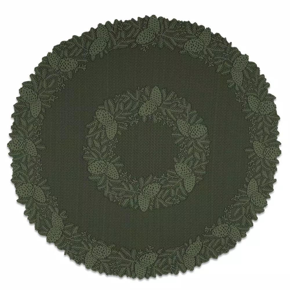 Heritage Lace Highland Pine 42 in. Aspen Green Floral Round Table Topper