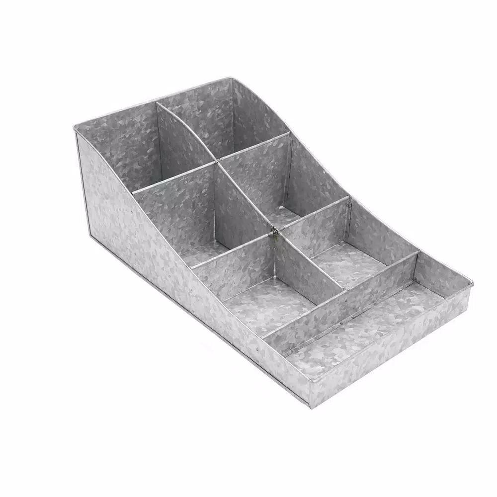 Mind Reader Silver 7-Compartment Metal Condiment and Beverage Supply Organizer Caddy