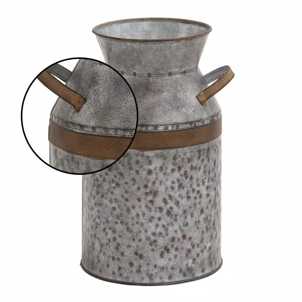 LITTON LANE 12 in. Farmhouse Rustic Galvanized Iron Milk Can with Hammered Finish