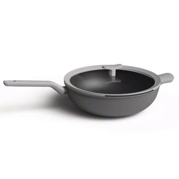 BergHOFF Leo 12.5 in. Aluminum Nonstick Wok with Glass Lid, Grey