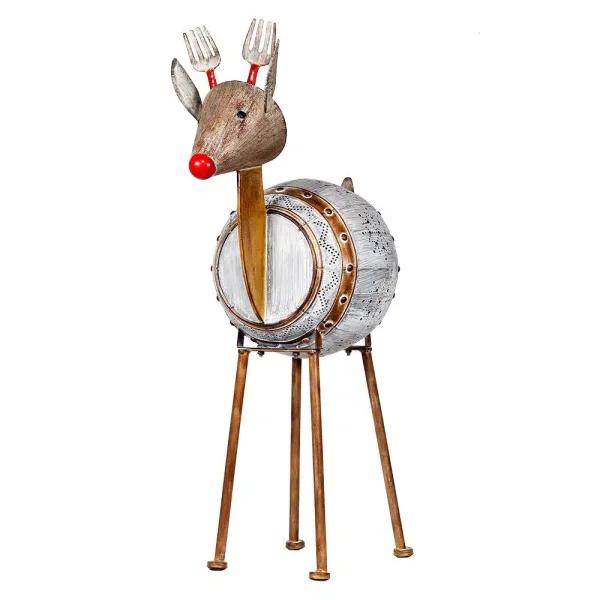 Alpine Corporation 33 in. Metal Barrel Reindeer Sculpture with Warm White LED Lights
