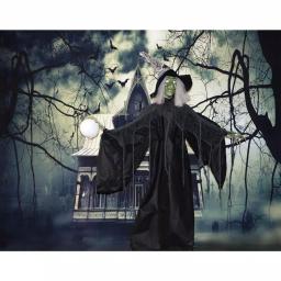 Haunted Hill Farm 6.5 ft. Animatronic Wicked Witch Halloween Prop with Sound and Light thumbnail 3