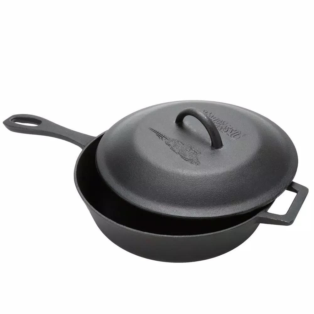 Bayou Classic 10.5 in. Cast Iron Skillet with Lid, Pre-Seasoned Black Skillet Set