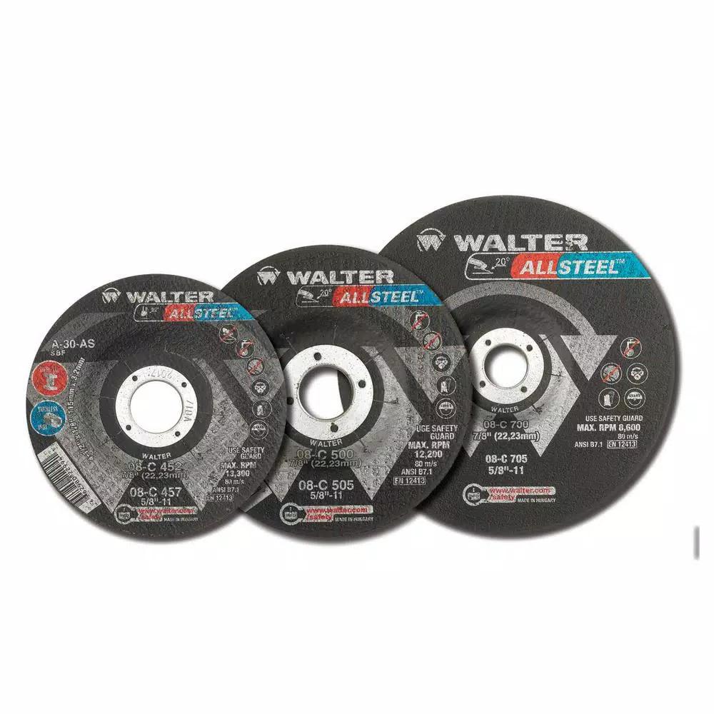 WALTER SURFACE TECHNOLOGIES ALLSTEEL 4.5 in. x 5/8 in. x 1/4 in. T27 24 Grit Grinding Wheels (10-Pack)