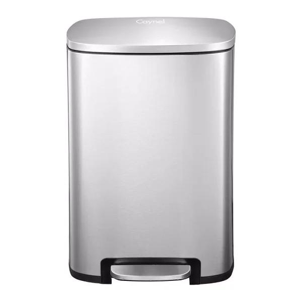 Boyel Living 13 Gallon Stainless Steel Rectangular Kitchen Step Trash Can with Silent Close Lid - Silver
