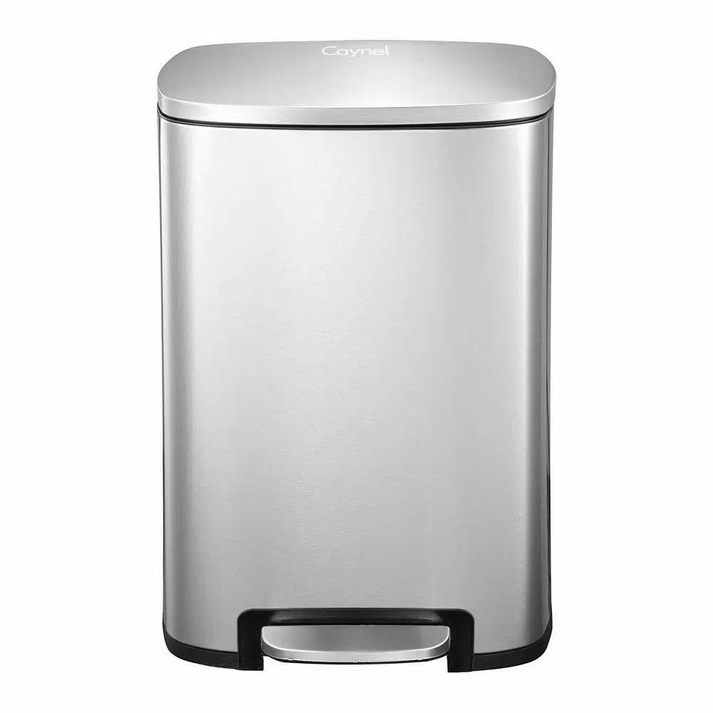 Boyel Living 13 Gallon Stainless Steel Rectangular Kitchen Step Trash Can with Silent Close Lid - Silver