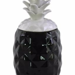 Benjara Black and White Ceramic Decorative Pineapple Canister with Lid thumbnail 2