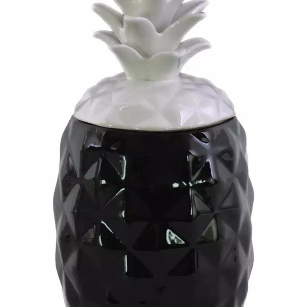 Benjara Black and White Ceramic Decorative Pineapple Canister with Lid