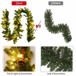 Costway 9 ft. Pre-Lit LED Artificial Fall & Christmas Garland with 100 Warm White Lights and Timer thumbnail 6