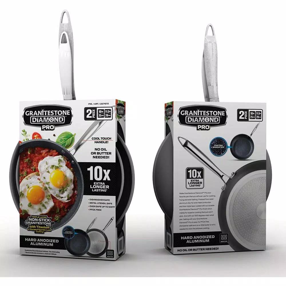Granitestone Pro 2-Piece Hard Anodized Aluminum Diamond Infused Nonstick Fry Pan Set, 10 in. & 11.5 in.