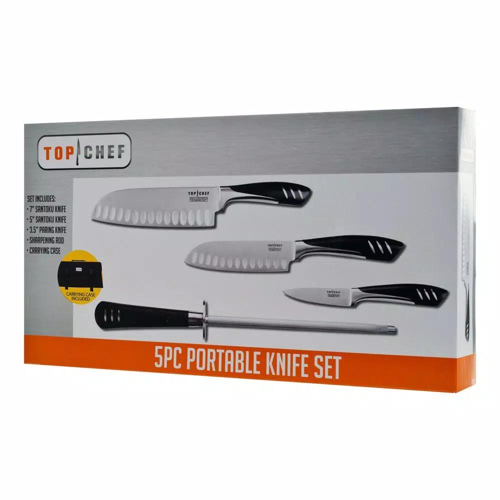 Top Chef 5-Piece Stainless Steel Knife Set with Portable Carry Pouch
