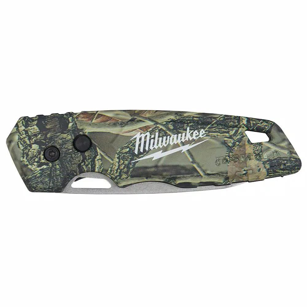 Milwaukee FASTBACK Camo Stainless Steel Folding Knife with 2.95 in. Drop Point Blade