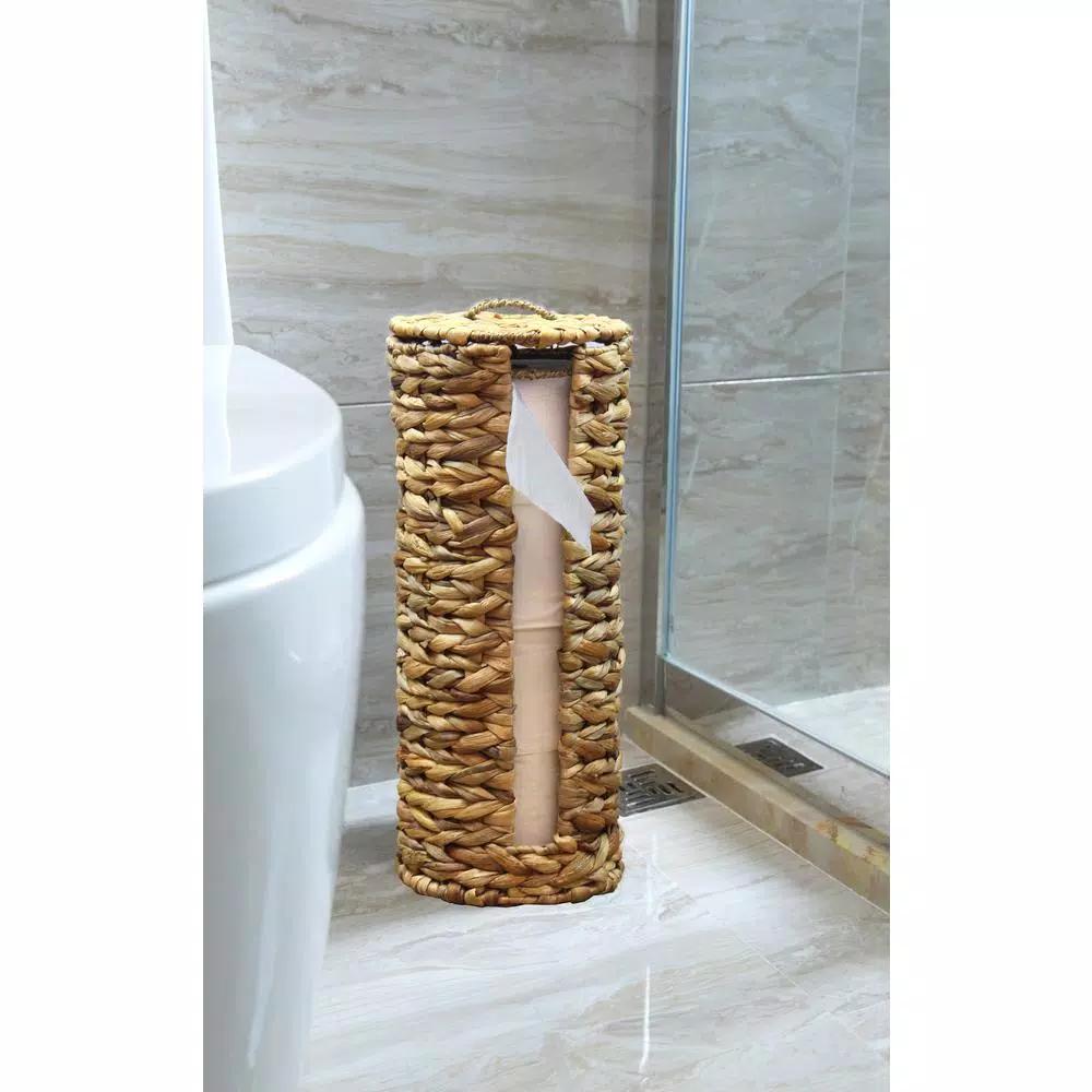 Vintiquewise Wicker Water Hyacinth Tall Toilet Paper Holder - Freestanding Storage for 4 Rolls