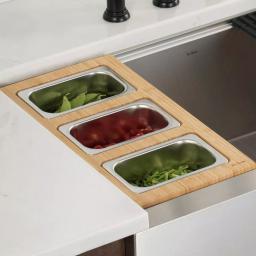 KRAUS Workstation Kitchen Sink Accessory Set: Bamboo Serving Board & 3 Stainless Steel Prep Bowls thumbnail 1