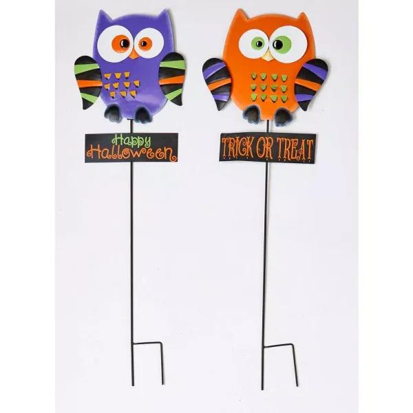 Worth Imports 36 in. Metal Halloween Owl Yard Decoration on Stake (Set of 2)