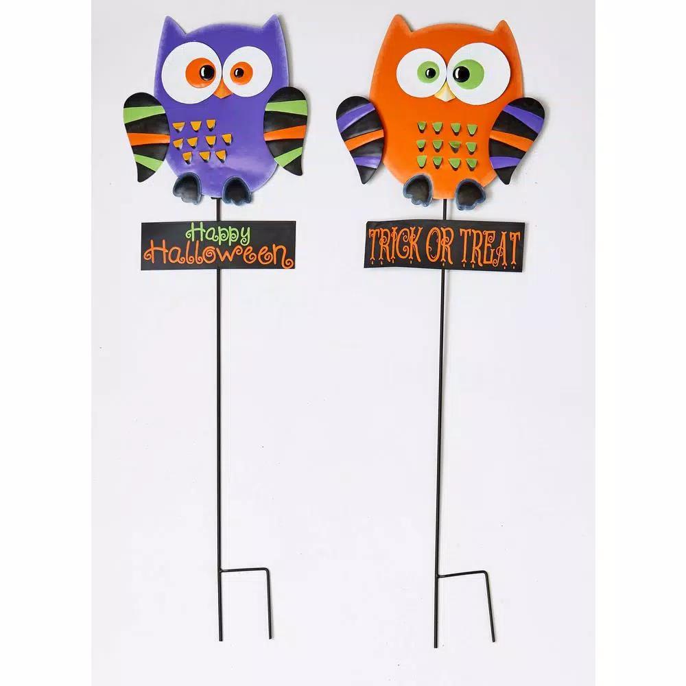 Worth Imports 36 in. Metal Halloween Owl Yard Decoration on Stake (Set of 2)