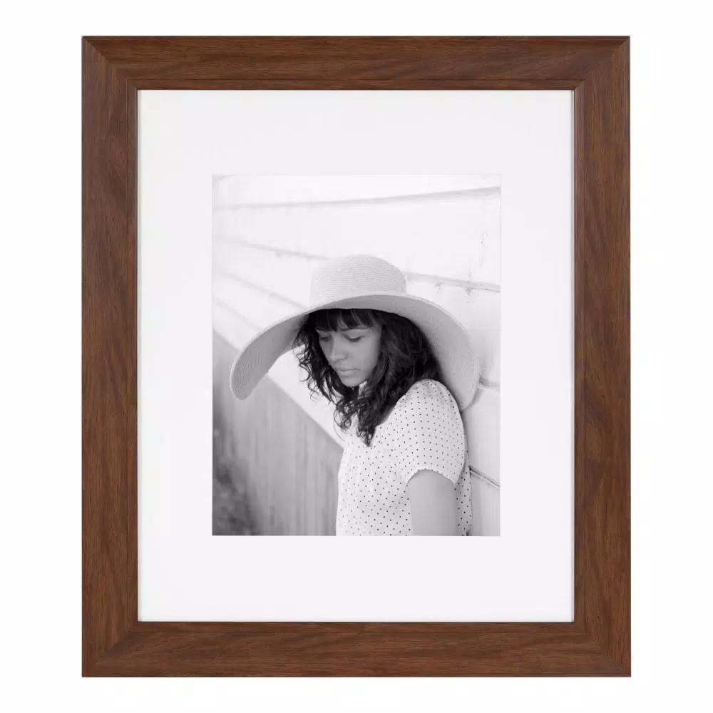 Kate and Laurel Edson Walnut Brown Picture Frame Set, 16 x 20 in. with 11 x 14 in. Mat (Set of 2)