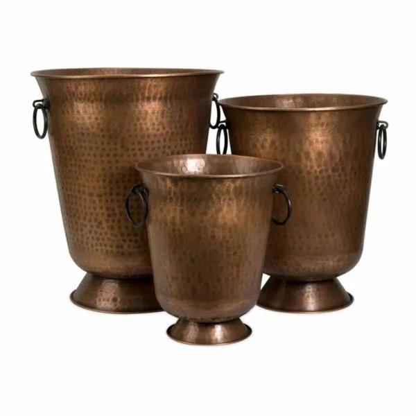 IMAX Meziere Copper Plated Metal Planters, Set of 3 Round Table Vases