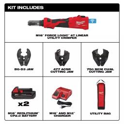 Milwaukee M18 FORCE LOGIC 6-Ton Cordless Utility Crimping Kit with BG-D3 Jaw thumbnail 2