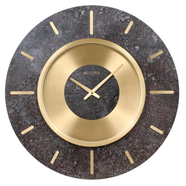 Bulova Chicago 23 in. Oversized Gallery Wall Clock with Brushed Brass Bezel and Granite Finish