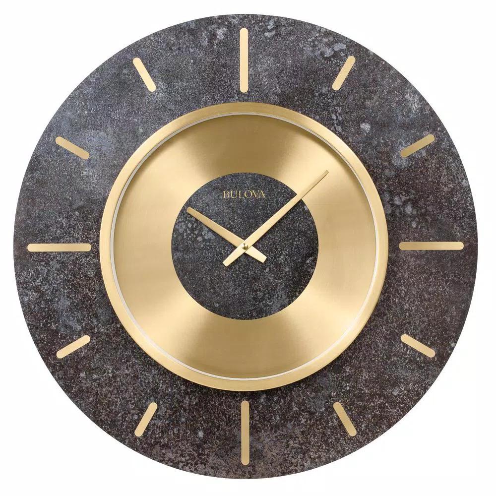 Bulova Chicago 23 in. Oversized Gallery Wall Clock with Brushed Brass Bezel and Granite Finish