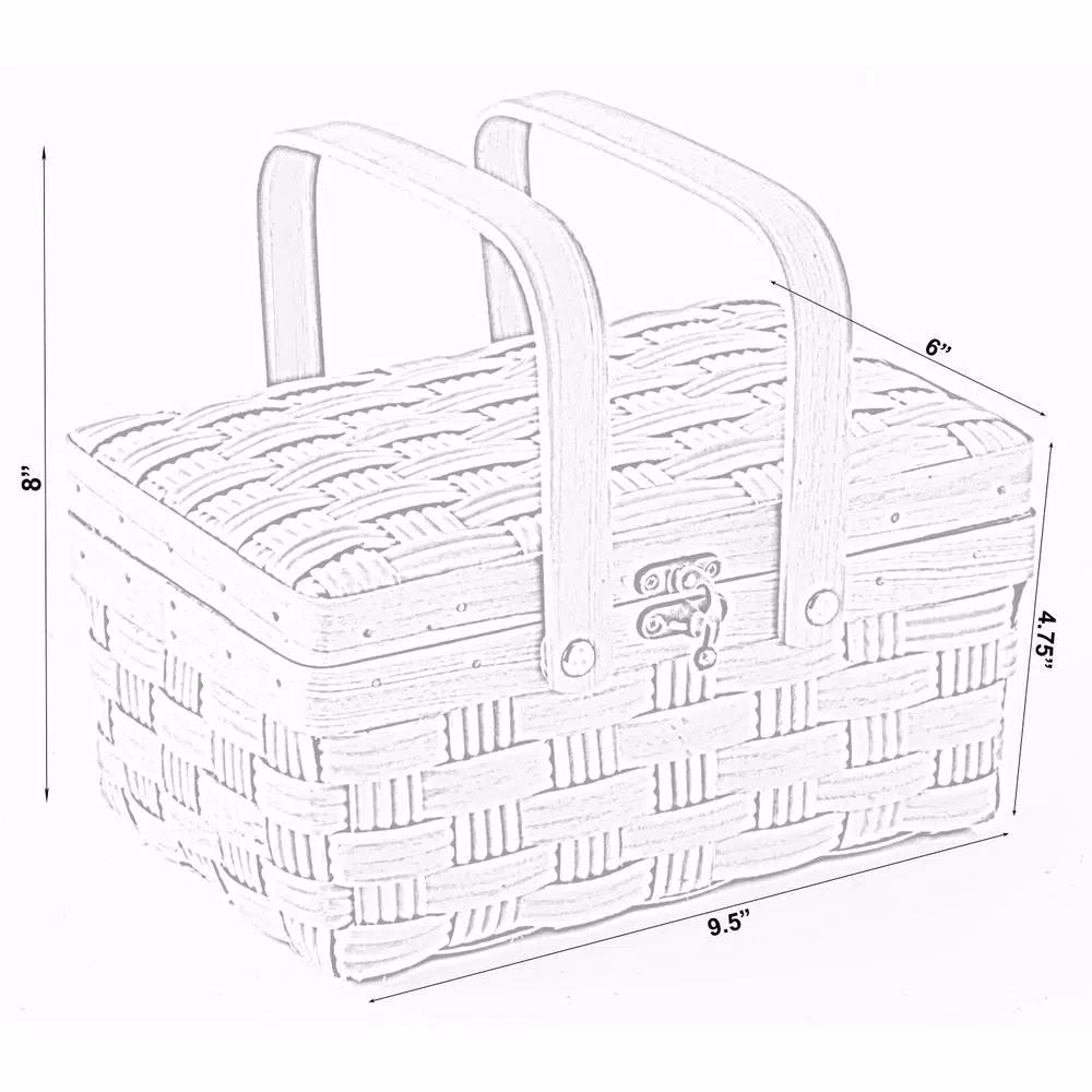 Vintiquewise Small Handwoven Woodchip Picnic Basket with Lid and Folding Handles, Brown
