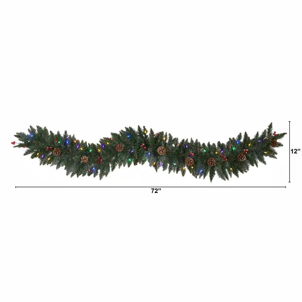 Nearly Natural 6 ft. Pre-Lit Snow Dusted Artificial Christmas Garland with 50 Multi-Color LED Lights