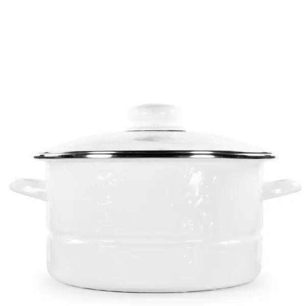 Golden Rabbit 6 qt. Porcelain-Coated Steel Stock Pot with Glass Lid, Solid White