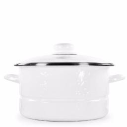Golden Rabbit 6 qt. Porcelain-Coated Steel Stock Pot with Glass Lid, Solid White thumbnail 1
