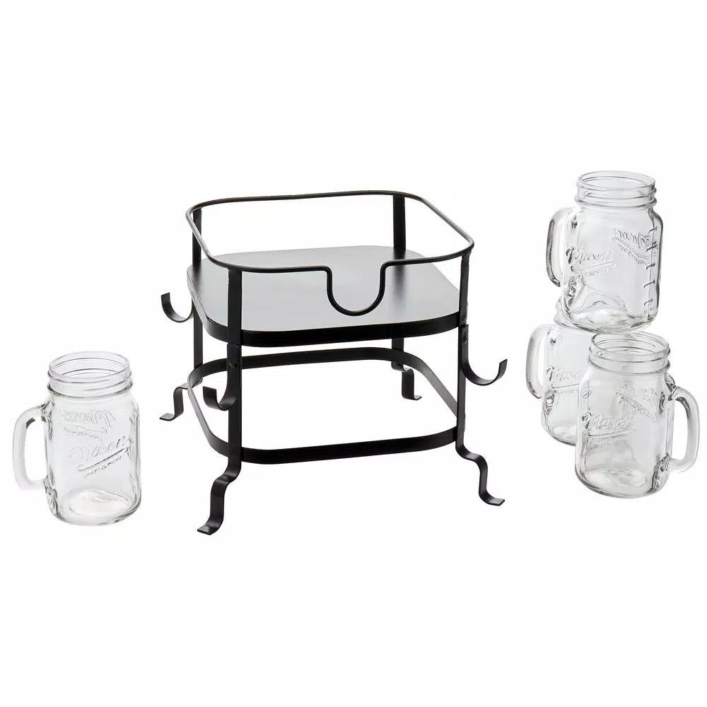 Unbranded Mason Craft and More 6-Piece Glass Beverage Dispenser Set with Metal Rack and 16 oz. Mugs