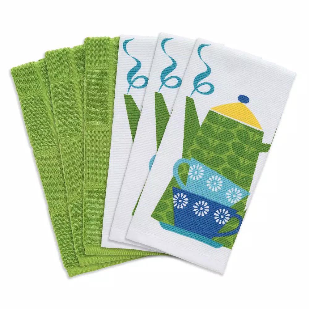 RITZ T-fal 6-Piece Multicolor Cotton Kitchen Dish Towel Set, Printed and Solid