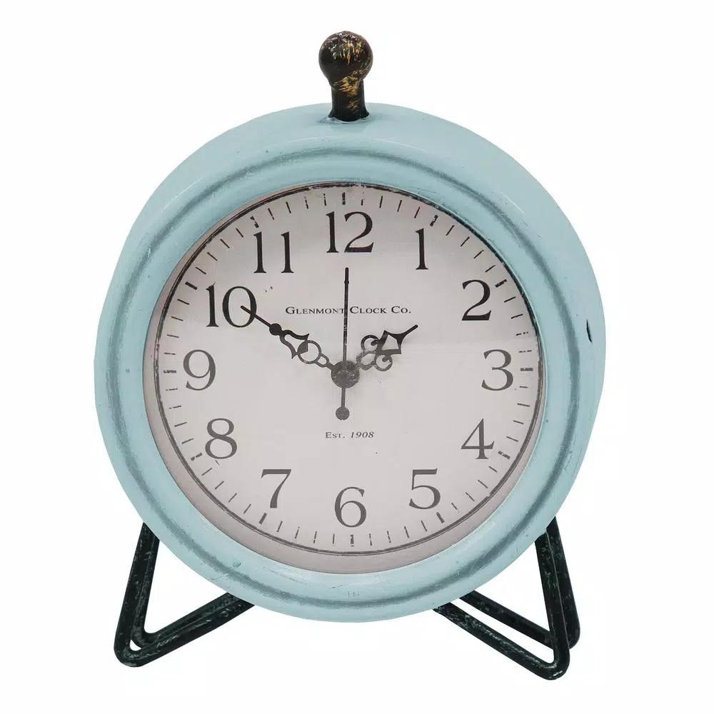 Stratton Home Decor Dixie Table Clock - Mid-Century Blue and White Handcrafted Clock