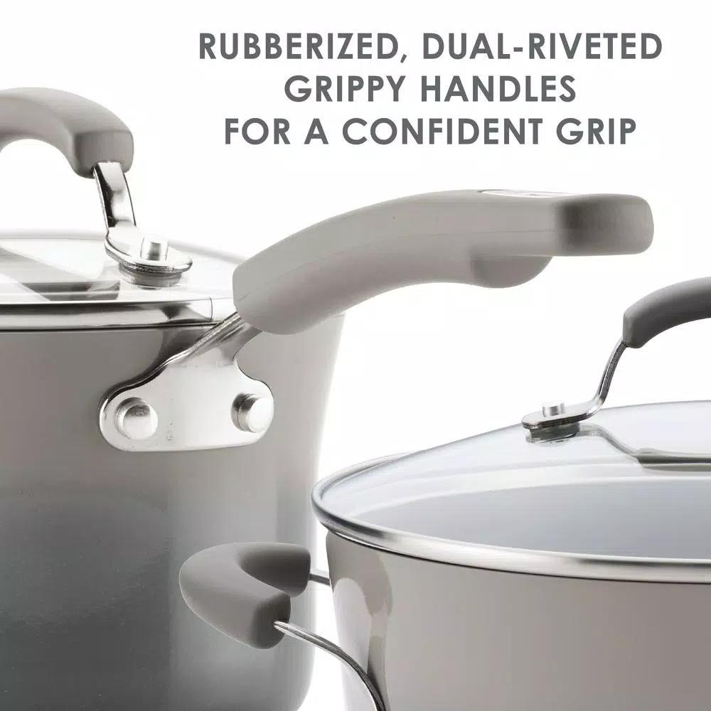 Rachael Ray Classic Brights 19-Piece Sea Salt Gray Nonstick Cookware Set with LocknLock Containers