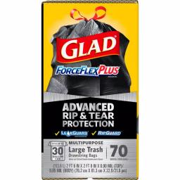 Glad ForceFlexPlus 30 Gallon Black Drawstring Trash Bags, Heavy Duty, 70 Count thumbnail 5