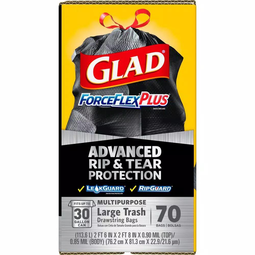 Glad ForceFlexPlus 30 Gallon Black Drawstring Trash Bags, Heavy Duty, 70 Count