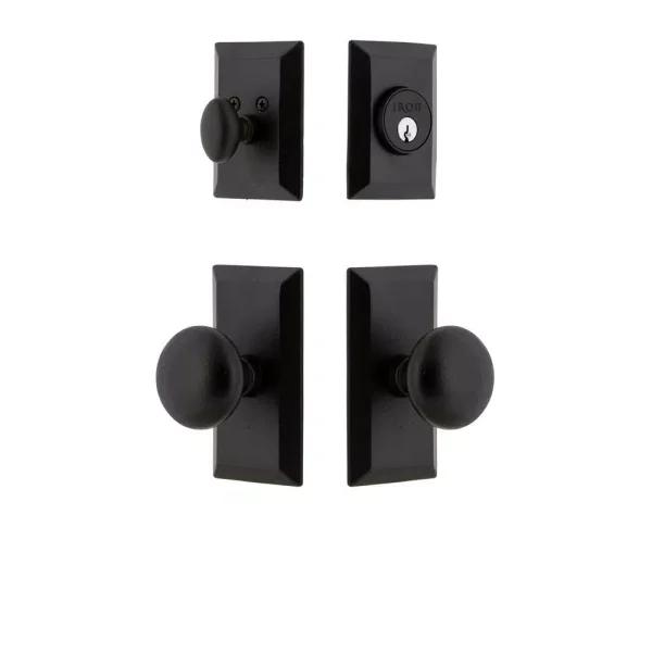 Unbranded Vale Black Iron Door Handleset Combo Pack with Keep Round Knob and Deadbolt