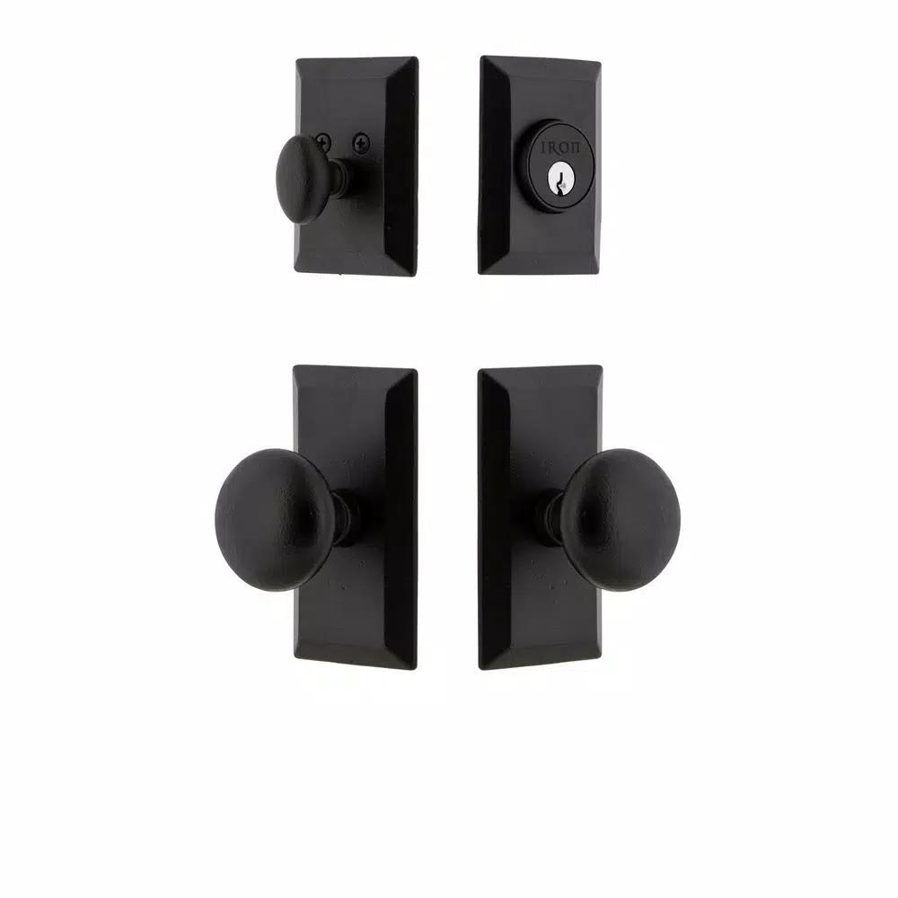 Unbranded Vale Black Iron Door Handleset Combo Pack with Keep Round Knob and Deadbolt