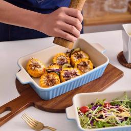 MALACASA 2-Piece Blue Porcelain Rectangle Bakeware Set, 12 in. and 13 in. Ceramic Baking Dishes thumbnail 2