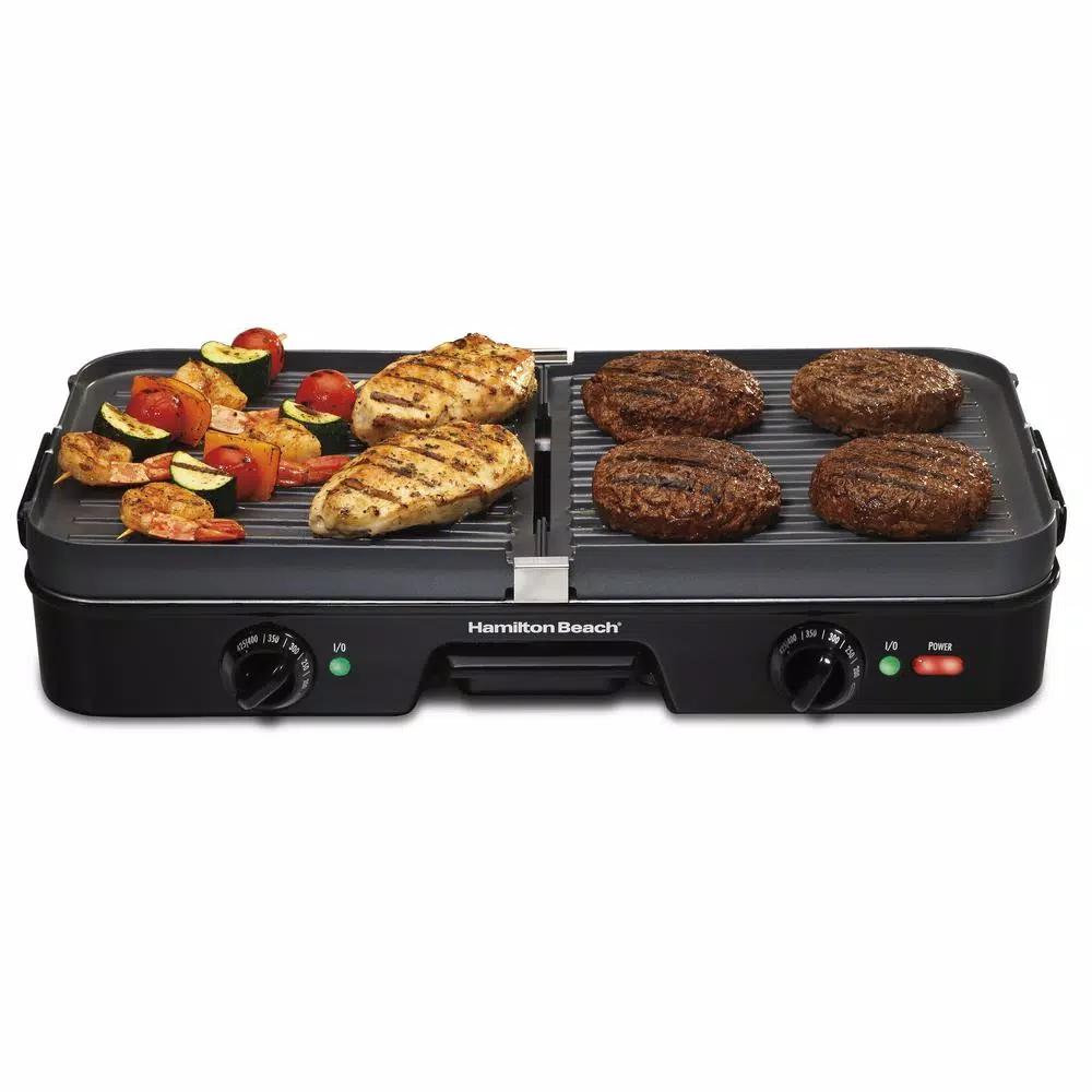 Hamilton Beach 3-in-1 Indoor Grill and Griddle, 180 sq. in. Nonstick Cooking Surface, Black